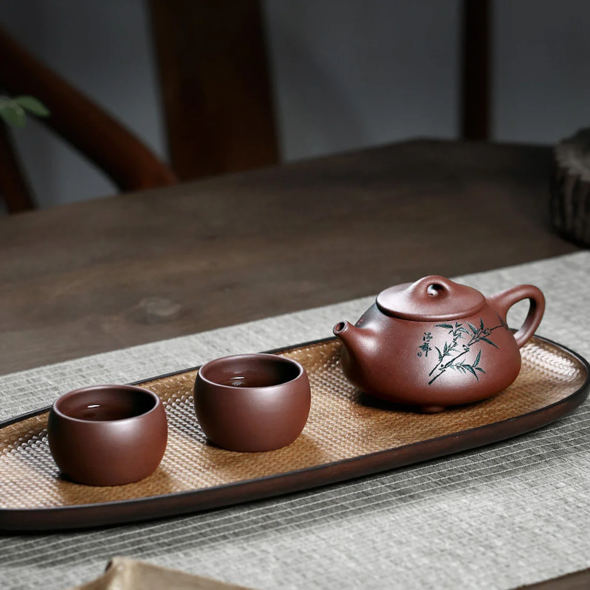 【畅陶】 宜兴手工紫砂壶茶壶家用茶具李晓璐竹叶石瓢套装200cc - 4