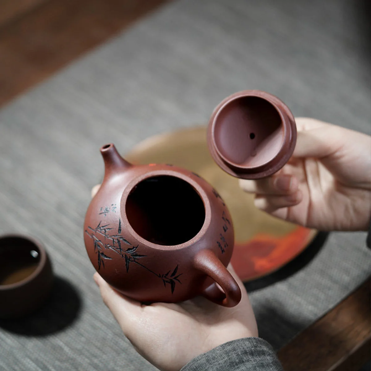 【畅陶】 宜兴手工紫砂壶茶壶家用茶具李晓璐竹叶石瓢套装200cc - 5