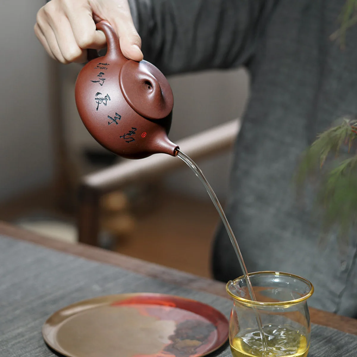 【畅陶】 宜兴手工紫砂壶茶壶家用茶具李晓璐竹叶石瓢套装200cc - 6