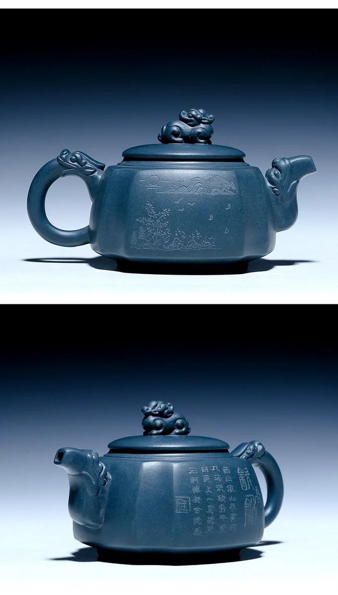 古悦堂 宜兴紫砂壶名家全手工正品茶壶茶具套装四方壶 绿泥真龙壶 详情图 17