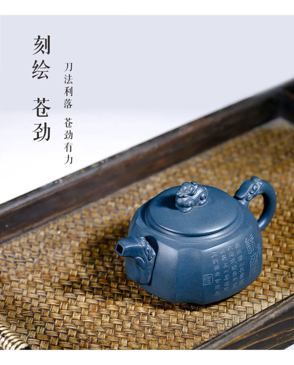 古悦堂 宜兴紫砂壶名家全手工正品茶壶茶具套装四方壶 绿泥真龙壶 详情图 24