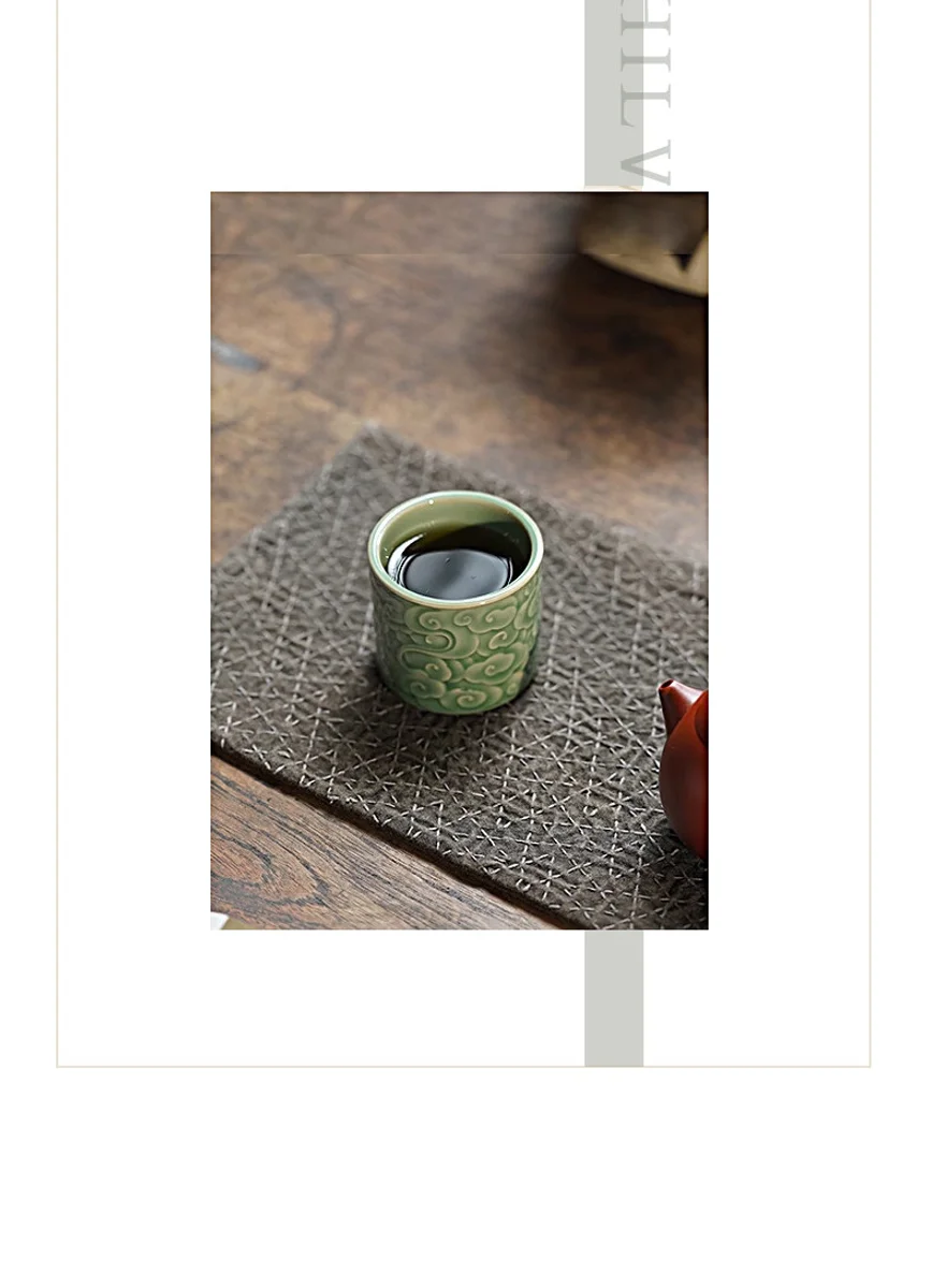 古悦堂 家用高端陶瓷主人杯单杯功夫茶具自用品茗杯 青瓷浮雕杯 详情图 2