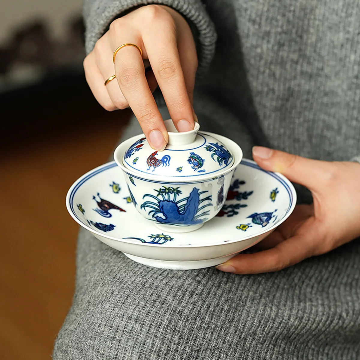 陶瓷茶盘家用茶托盘小型干泡台圆形壶承茶点盘储水式高档功夫茶具 - 5