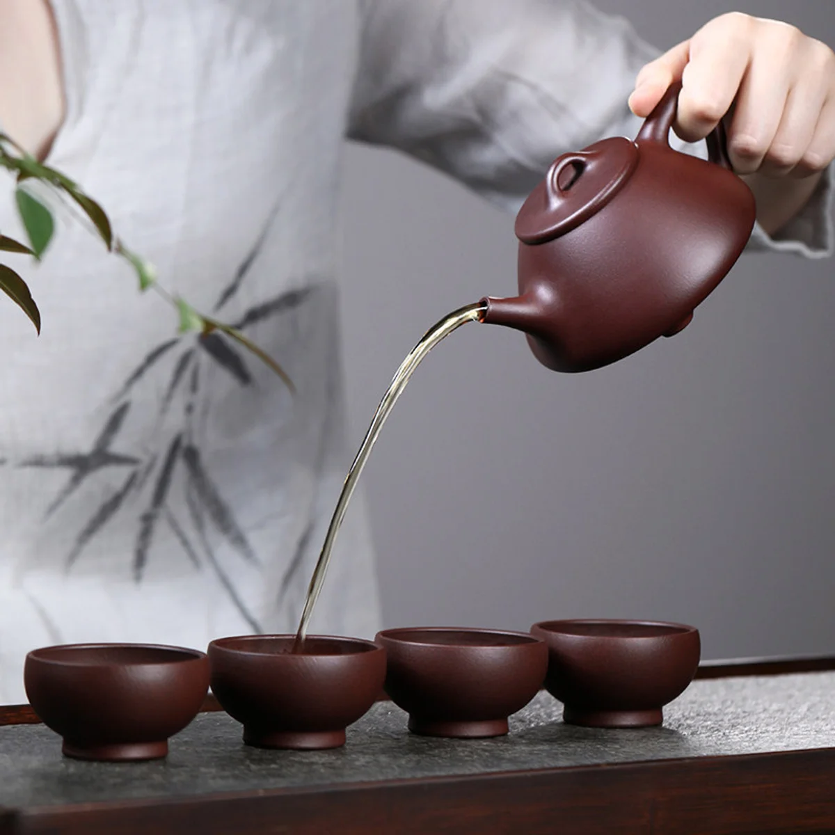 古悦堂 宜兴紫砂壶 纯手工家用功夫茶壶茶具套装 紫泥子冶石瓢壶 - 4
