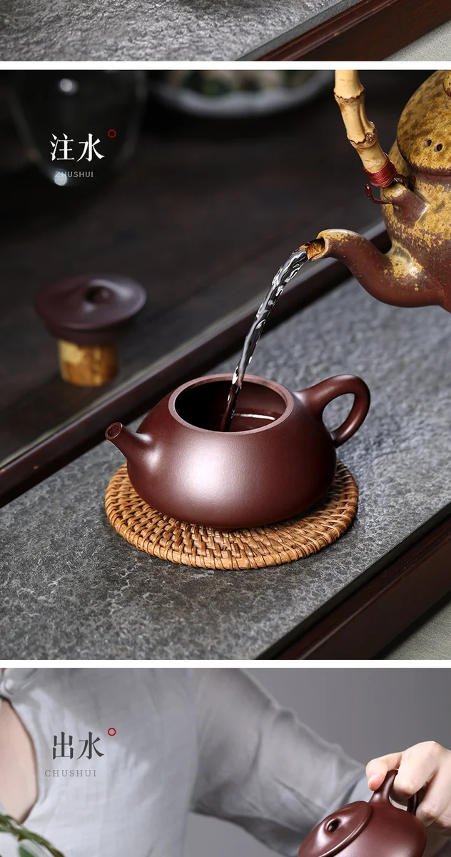 古悦堂 宜兴原矿紫砂壶 纯手工茶壶茶具套装家用 紫泥景舟石瓢壶 详情图 3