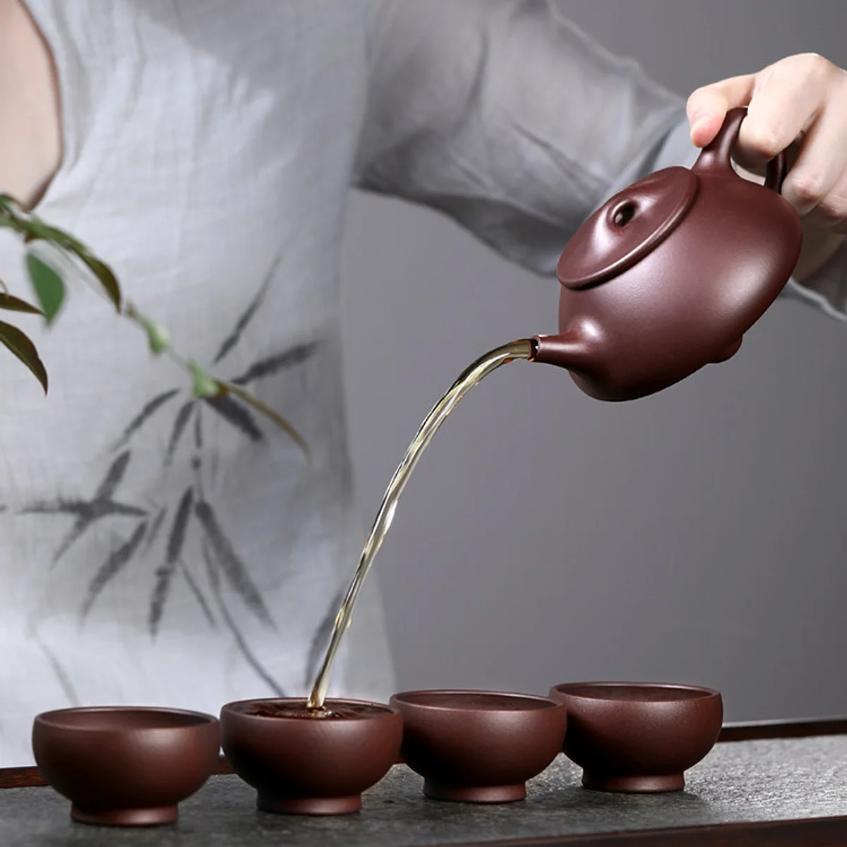 古悦堂 宜兴原矿紫砂壶 纯手工茶壶茶具套装家用 紫泥景舟石瓢壶 - 5