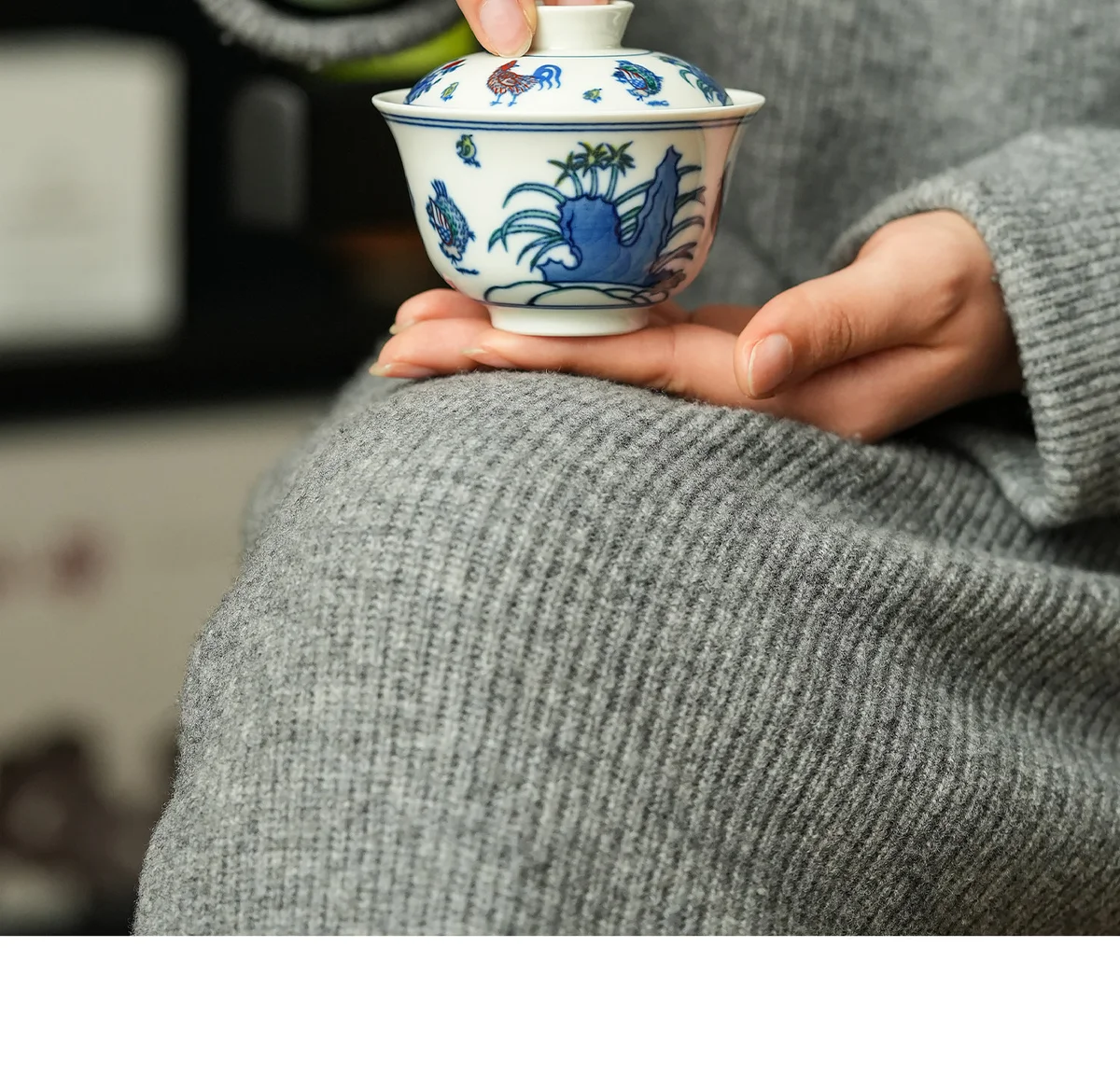 青花斗彩陶瓷盖碗茶杯单个高档泡茶碗茶具送老师母亲长辈生日礼物 详情图 14