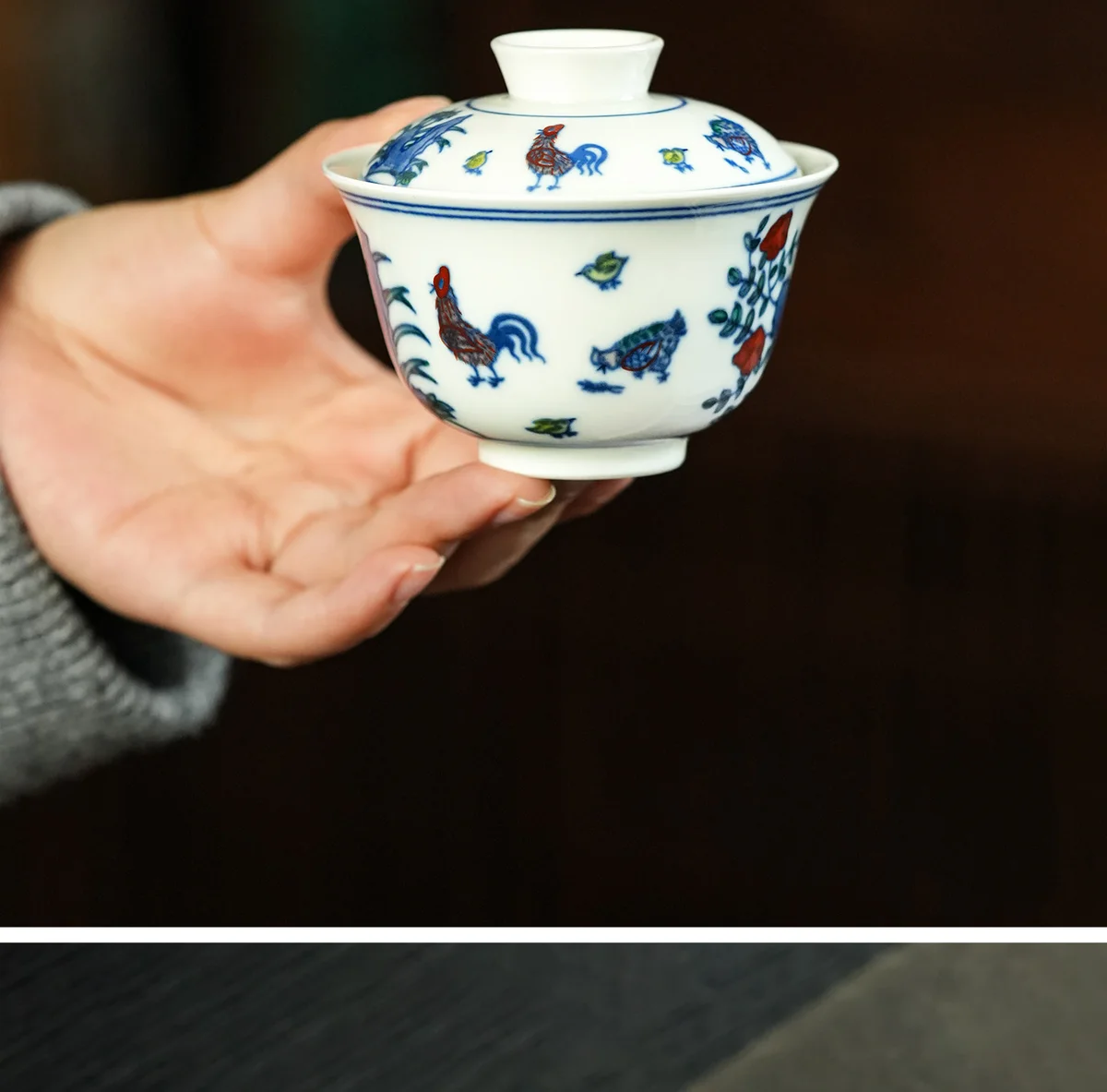 青花斗彩陶瓷盖碗茶杯单个高档泡茶碗茶具送老师母亲长辈生日礼物 详情图 21