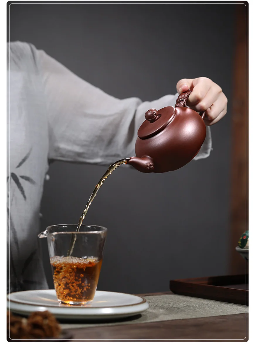 古悦堂 宜兴紫砂壶 纯手工大容量茶壶茶具套装 家用紫泥祥龙云肩 详情图 5