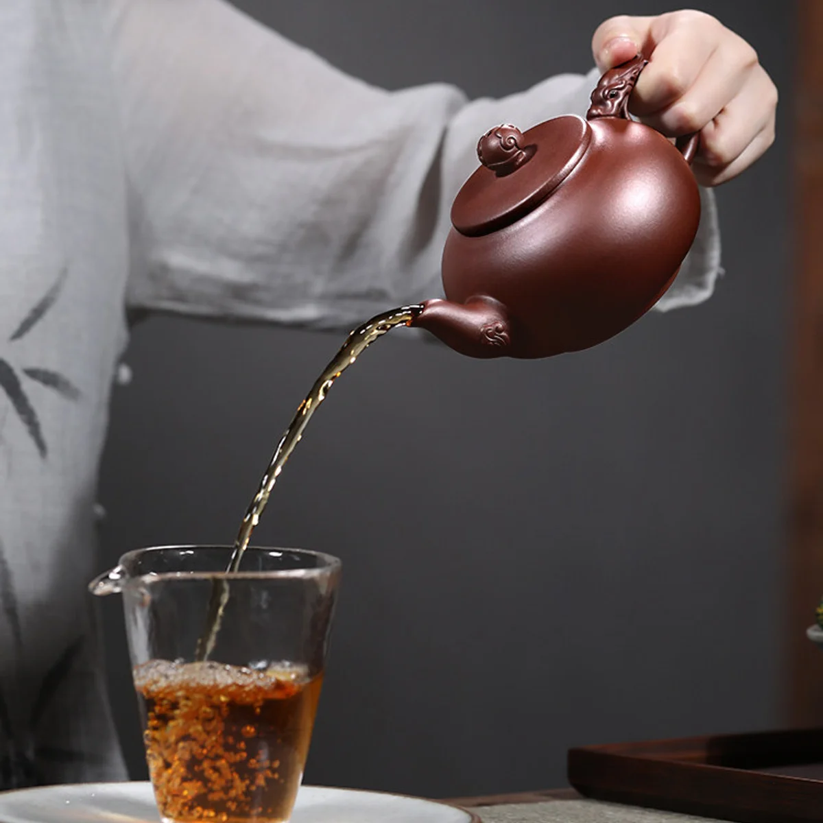 古悦堂 宜兴紫砂壶 纯手工大容量茶壶茶具套装 家用紫泥祥龙云肩 - 5