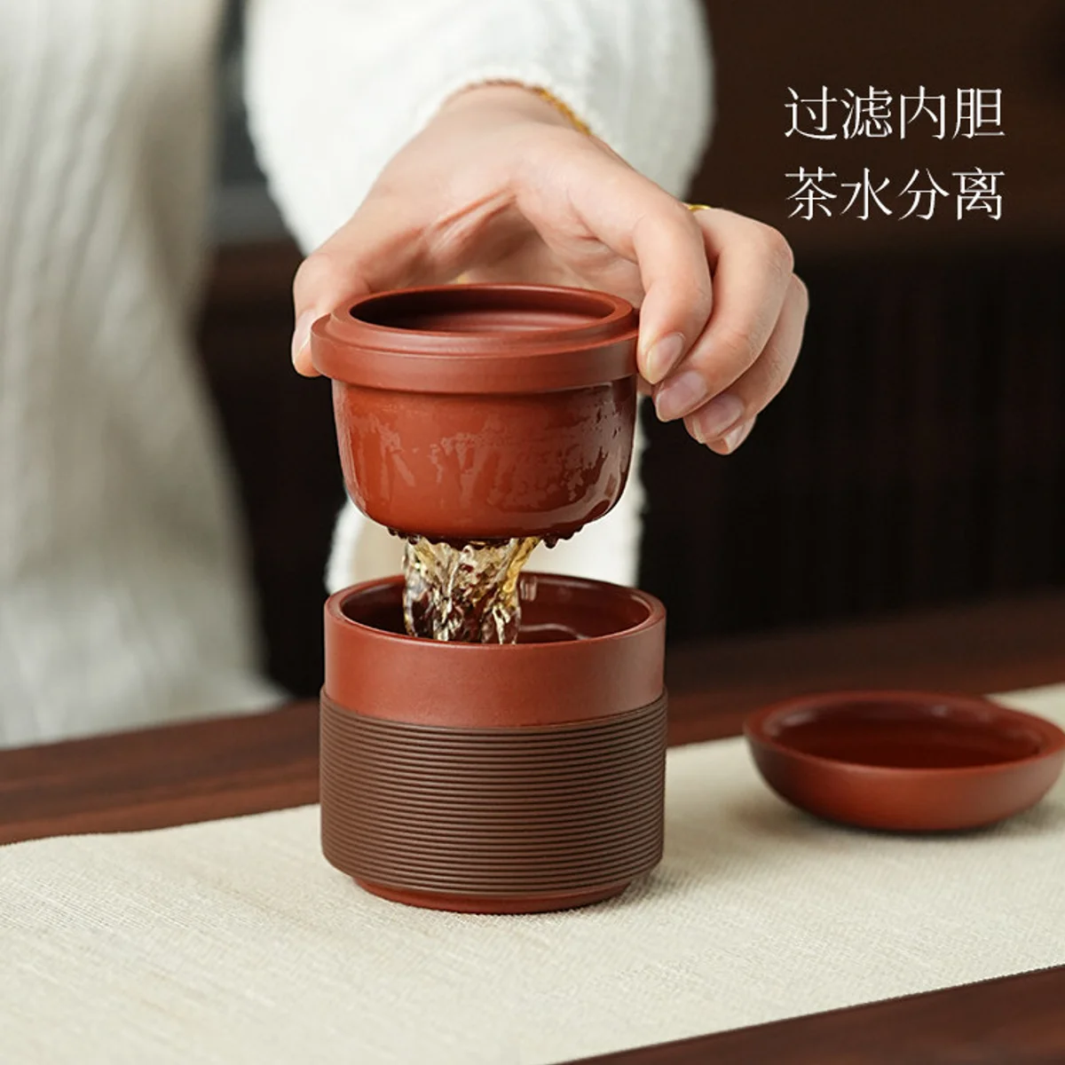 宜兴紫砂纯手工快客杯便携式旅行茶具个人专用办公喝茶杯子快客杯 - 5