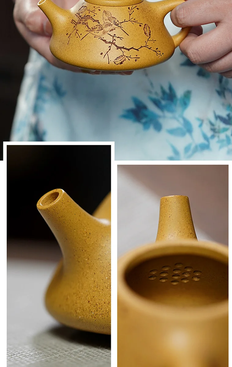 古悦堂 宜兴紫砂壶 纯全手工家用功夫茶壶茶具套装 段泥鸟趣石瓢 详情图 6