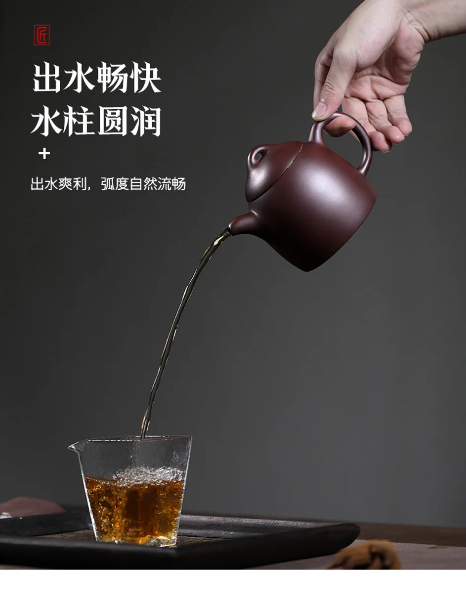 古悦堂 宜兴紫砂壶纯全手工家用泡茶壶茶具套装 大号紫茄泥秦权壶 详情图 3