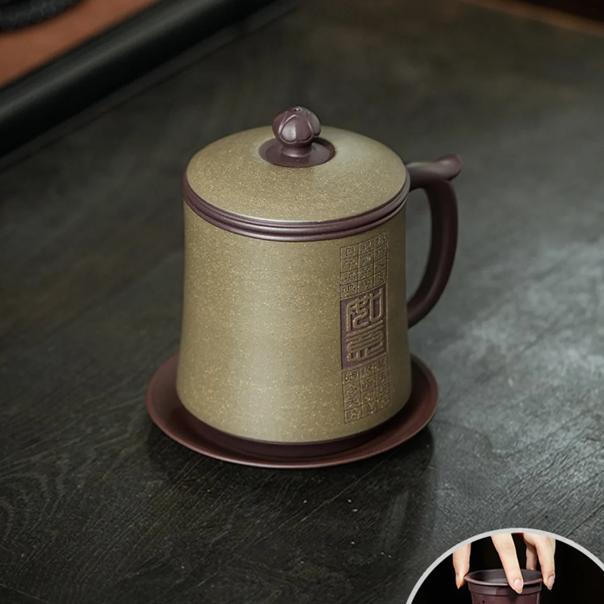 宜兴紫砂家用办公喝茶杯个人专用高档功夫送礼茶具三件套如意盖杯 - 4