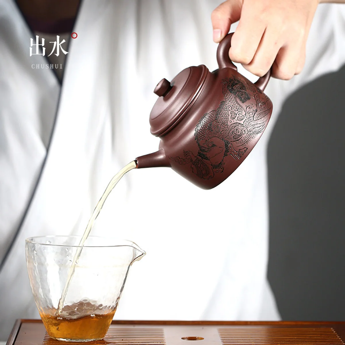 古悦堂 宜兴紫砂壶 纯全手工家用泡茶壶茶具套装 紫泥潜龙德钟壶 - 4