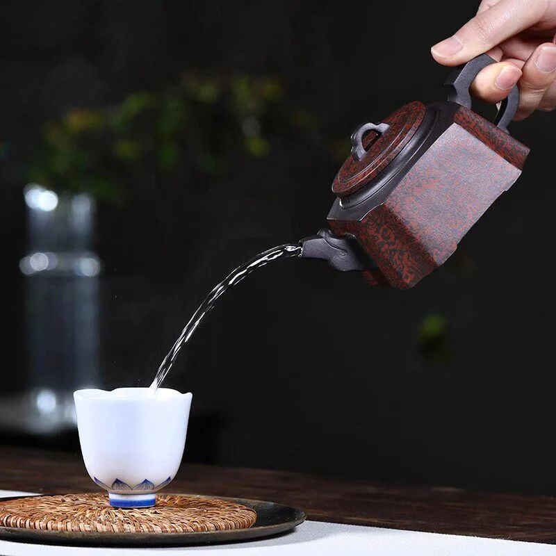 宜兴紫砂壶纯手工四方器绞泥家用泡茶壶单壶原矿紫泥紫砂茶具龙尊 - 6