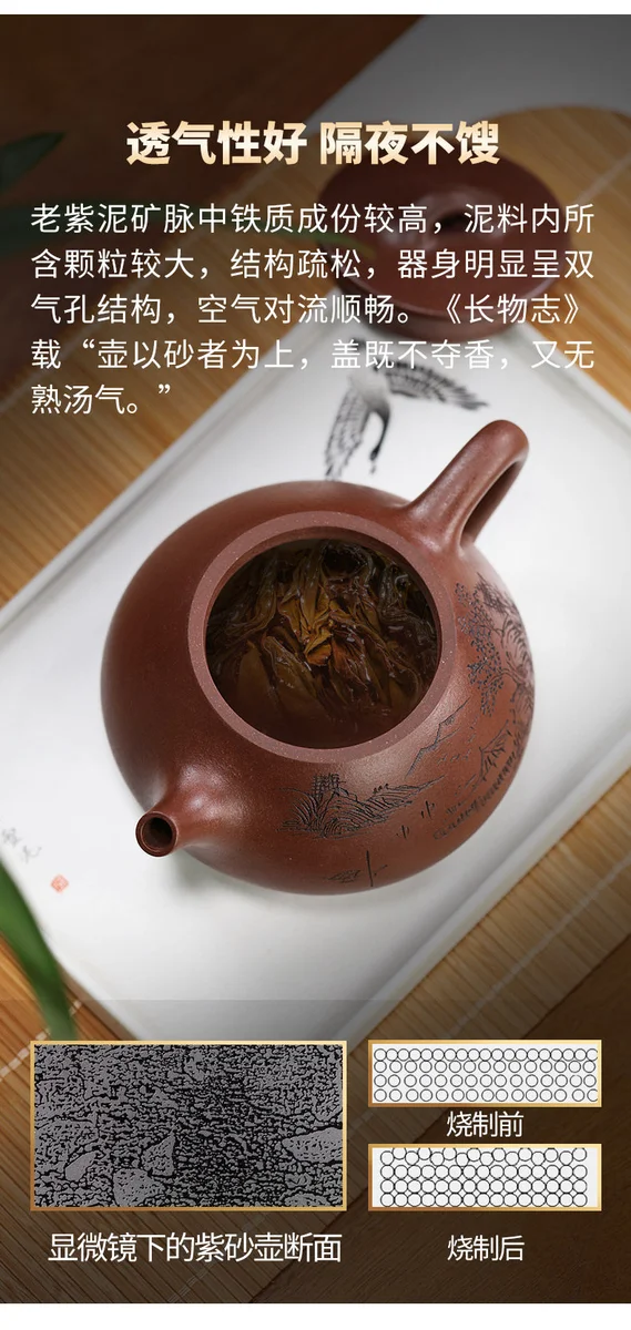 礼品纯手工刻绘宜兴紫砂壶家用功夫泡茶具套装小茶壶石瓢壶200ml 详情图 13