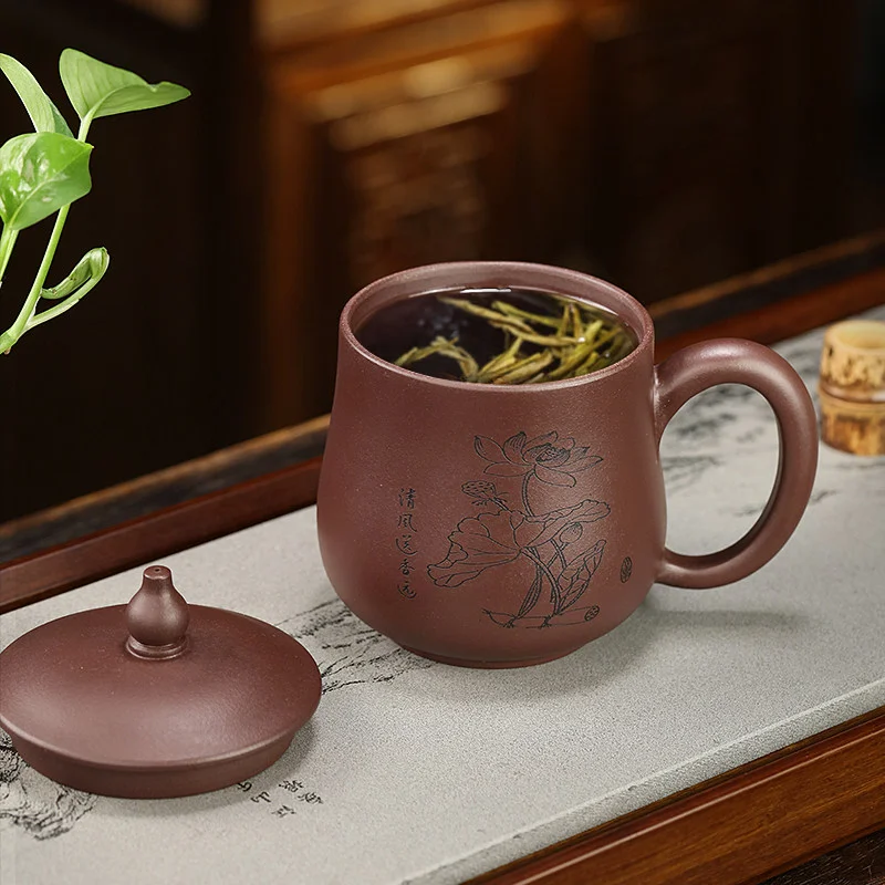 礼品定制大容量紫砂杯个人专用莲趣主人杯紫砂茶具办公杯男士茶杯 - 6