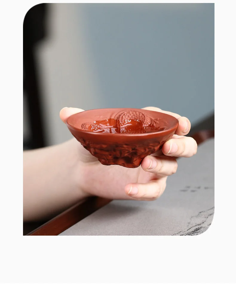 宜兴紫砂品茗杯功夫茶杯纯手工浮雕云龙纹主人杯个人专用茶盏茶碗 详情图 12