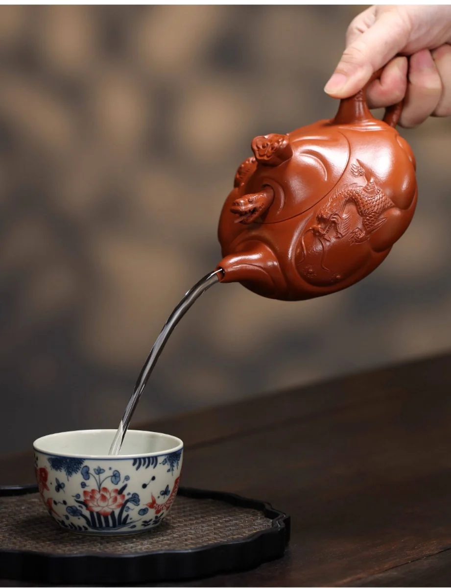 大容量宜兴紫砂壶纯手工紫砂茶具花器原矿朱泥家用泡茶壶鱼化龙壶 详情图 22