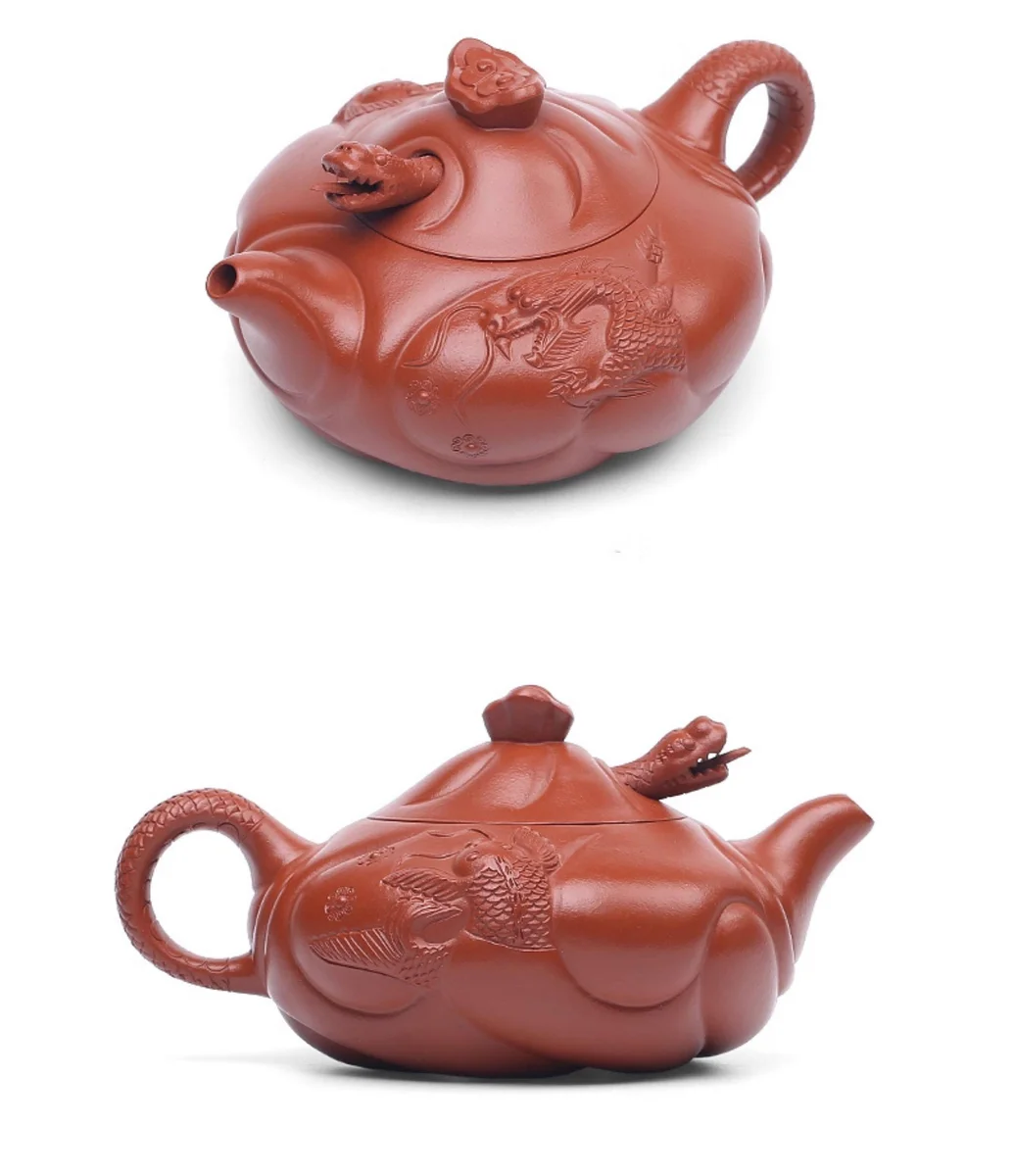 大容量宜兴紫砂壶纯手工紫砂茶具花器原矿朱泥家用泡茶壶鱼化龙壶 详情图 24