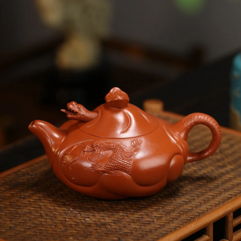 大容量宜兴紫砂壶纯手工紫砂茶具花器原矿朱泥家用泡茶壶鱼化龙壶 - 4