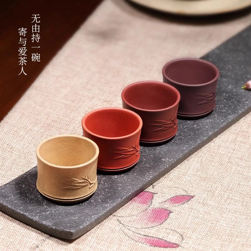家用紫砂功夫茶杯个人专用主人杯单杯茶碗单个品茗杯竹节杯喝茶杯 - 4