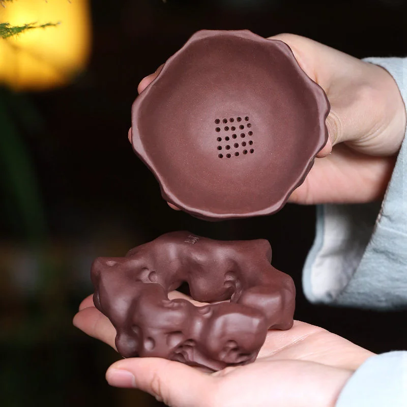 紫砂茶漏泡茶神器茶具配件茶叶过滤器茶隔创意手工茶滤一体茶漏架 - 5