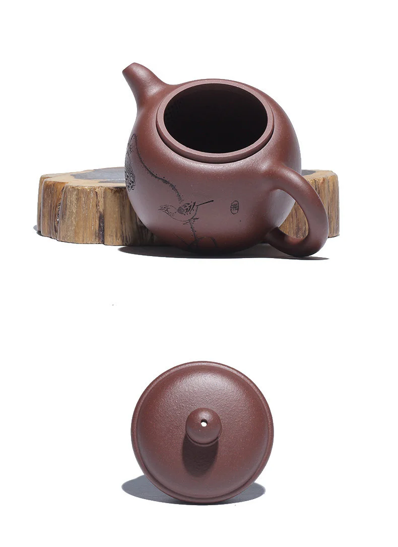 宜兴紫砂壶纯手工刻绘家用紫砂茶具原矿紫泥泡茶壶清莲生香匏尊壶 详情图 17