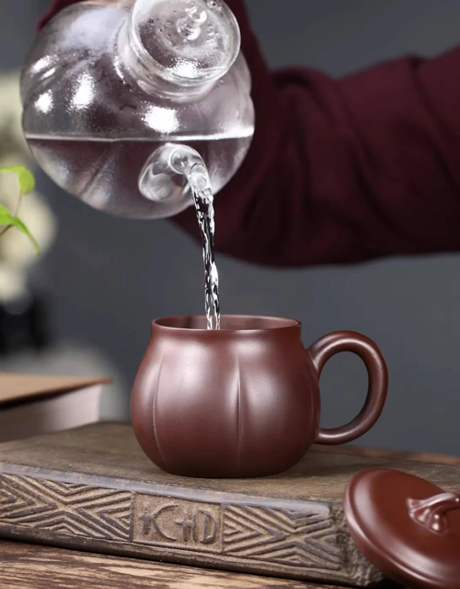 宜兴紫砂杯纯手工仿生泡茶杯带盖个人专用办公杯茶具紫泥金瓜盖杯 详情图 9