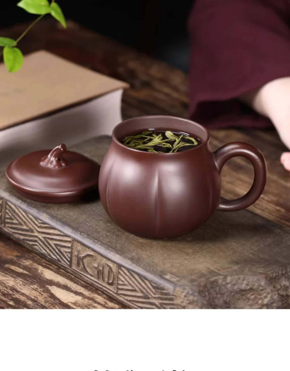 宜兴紫砂杯纯手工仿生泡茶杯带盖个人专用办公杯茶具紫泥金瓜盖杯 详情图 11