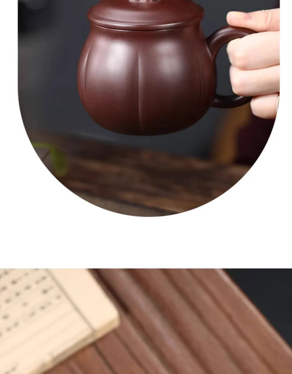 宜兴紫砂杯纯手工仿生泡茶杯带盖个人专用办公杯茶具紫泥金瓜盖杯 详情图 13