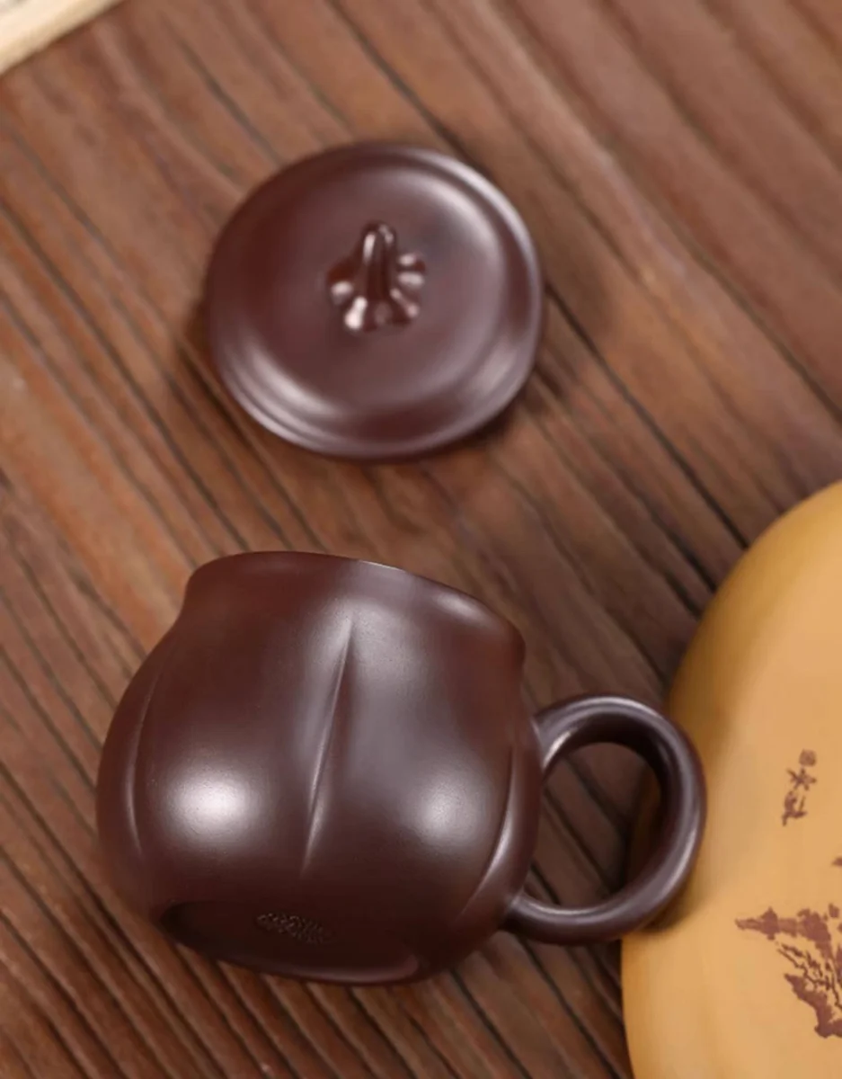 宜兴紫砂杯纯手工仿生泡茶杯带盖个人专用办公杯茶具紫泥金瓜盖杯 详情图 14