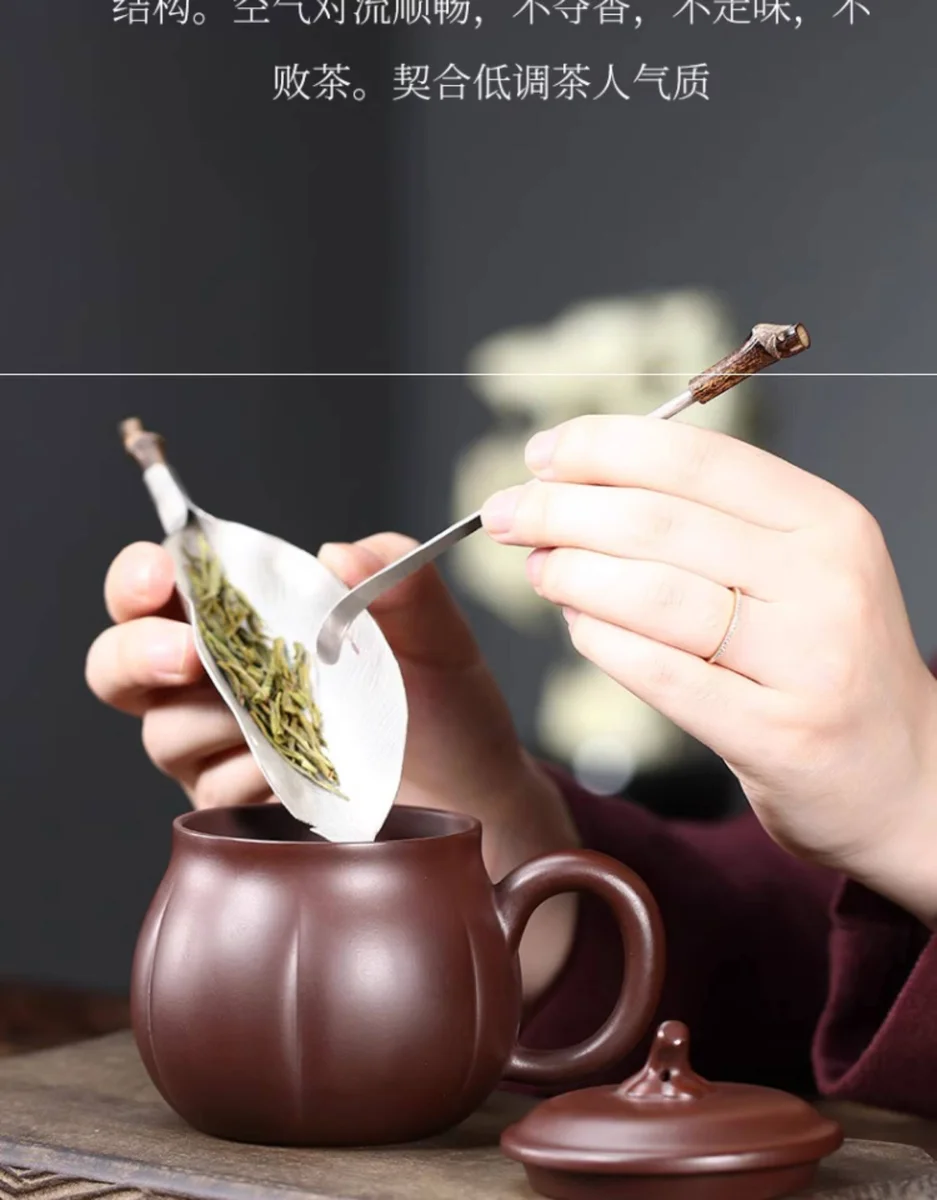 宜兴紫砂杯纯手工仿生泡茶杯带盖个人专用办公杯茶具紫泥金瓜盖杯 详情图 7