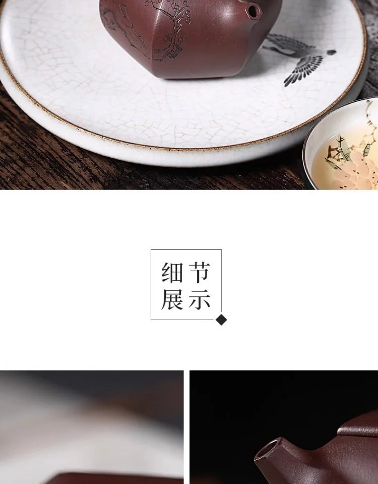原矿老紫泥宜兴紫砂壶纯手工刻绘小容量家用茶具泡茶壶六方纳福壶 详情图 14