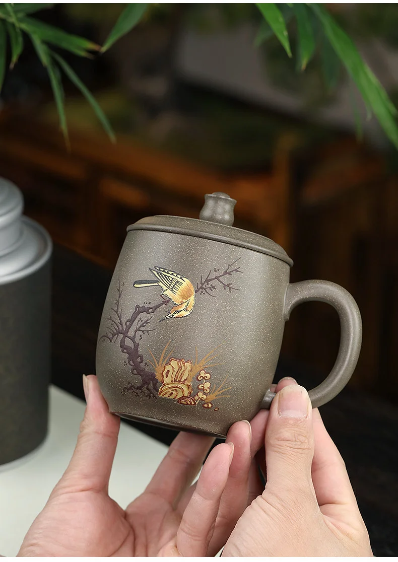 藏壶天下紫砂杯茶杯盖杯原矿青段纯手工堆绘大容量杯子喜上眉梢 详情图 7