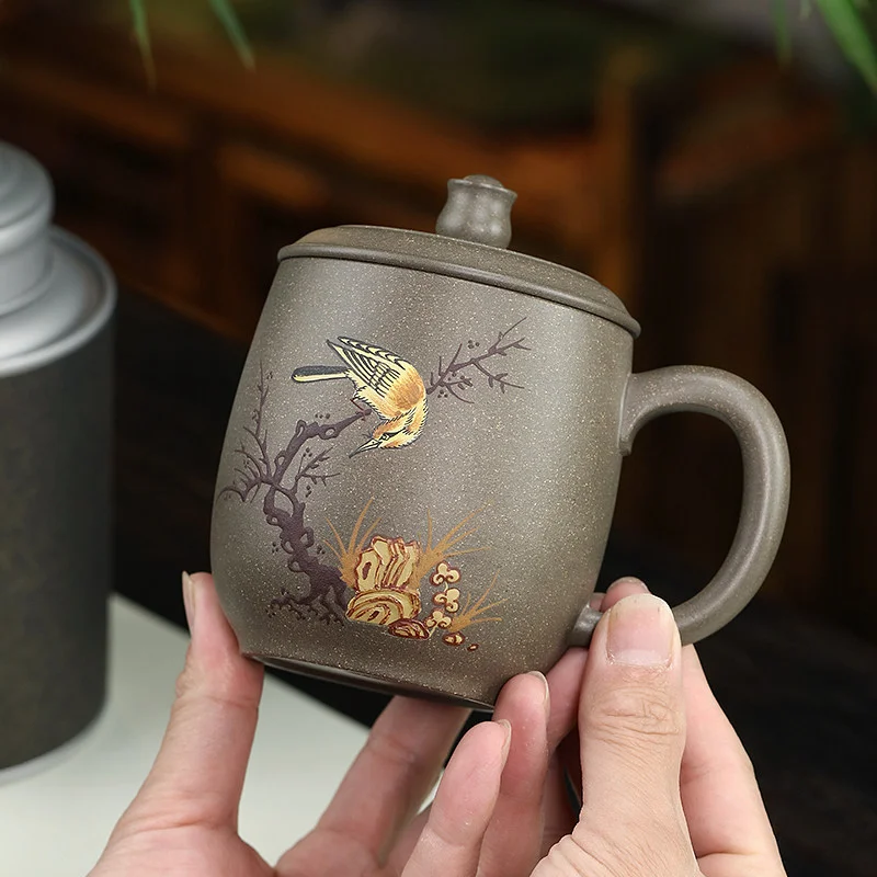 藏壶天下紫砂杯茶杯盖杯原矿青段纯手工堆绘大容量杯子喜上眉梢 - 5