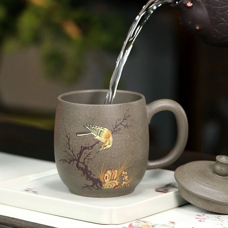 藏壶天下紫砂杯茶杯盖杯原矿青段纯手工堆绘大容量杯子喜上眉梢 - 6