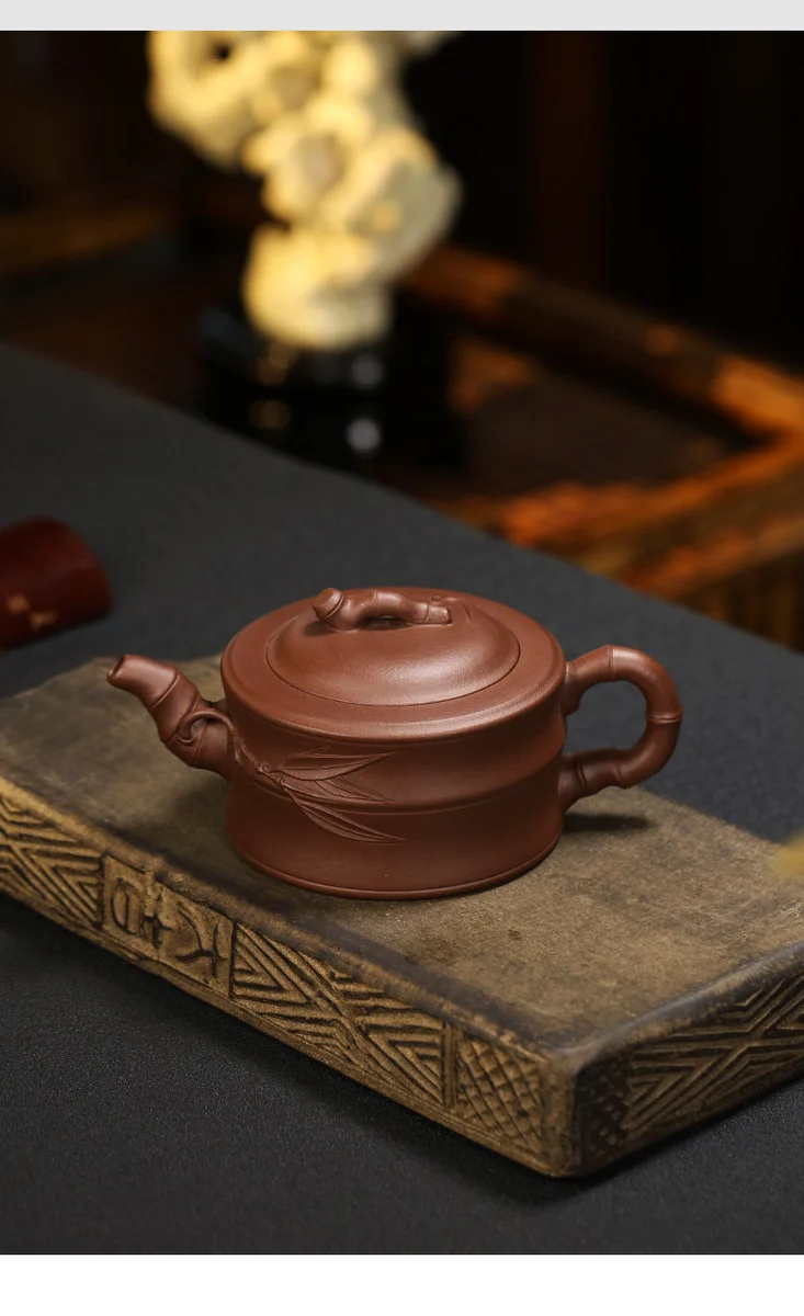 宜兴紫砂壶纯手工贴竹叶茶壶泡茶家用紫泥紫砂茶具套装一品竹段壶 详情图 4