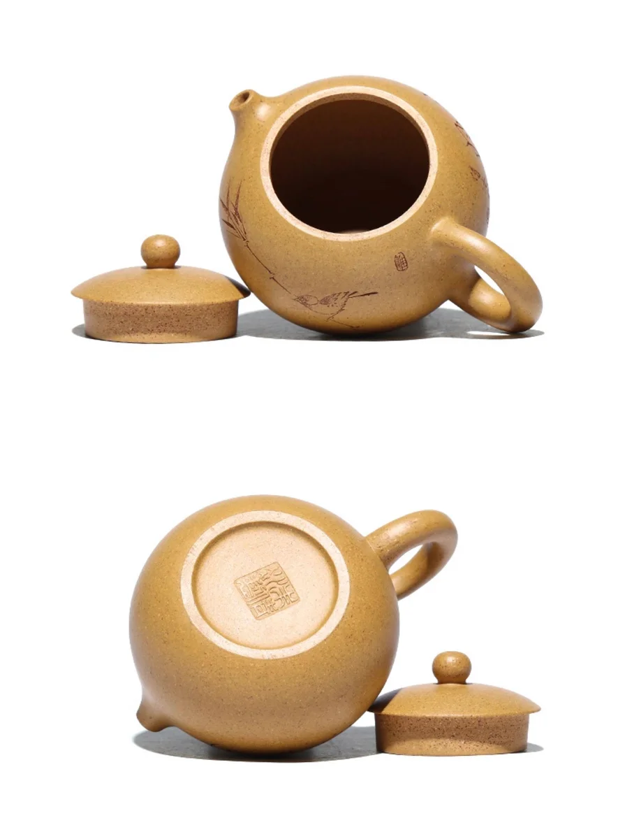 宜兴紫砂壶纯手工刻绘竹韵清风小容量泡茶壶黄金段泥紫砂茶具西施 详情图 17