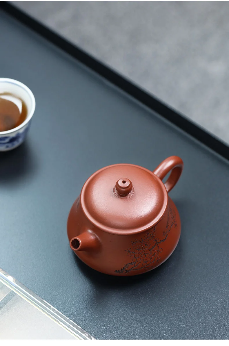 宜兴紫砂壶纯手工刻绘小品功夫茶具单壶原矿大红袍泡茶壶喜上眉梢 详情图 11