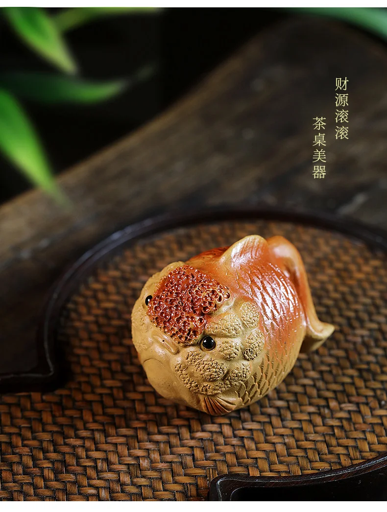 紫砂茶宠摆件精品可养茶具配件茶盘摆件可爱茶玩鸿运当头金鱼茶宠 详情图 7