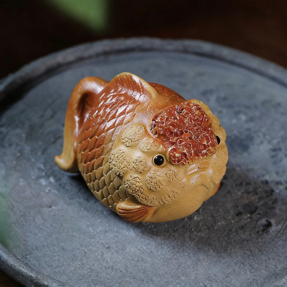 紫砂茶宠摆件精品可养茶具配件茶盘摆件可爱茶玩鸿运当头金鱼茶宠