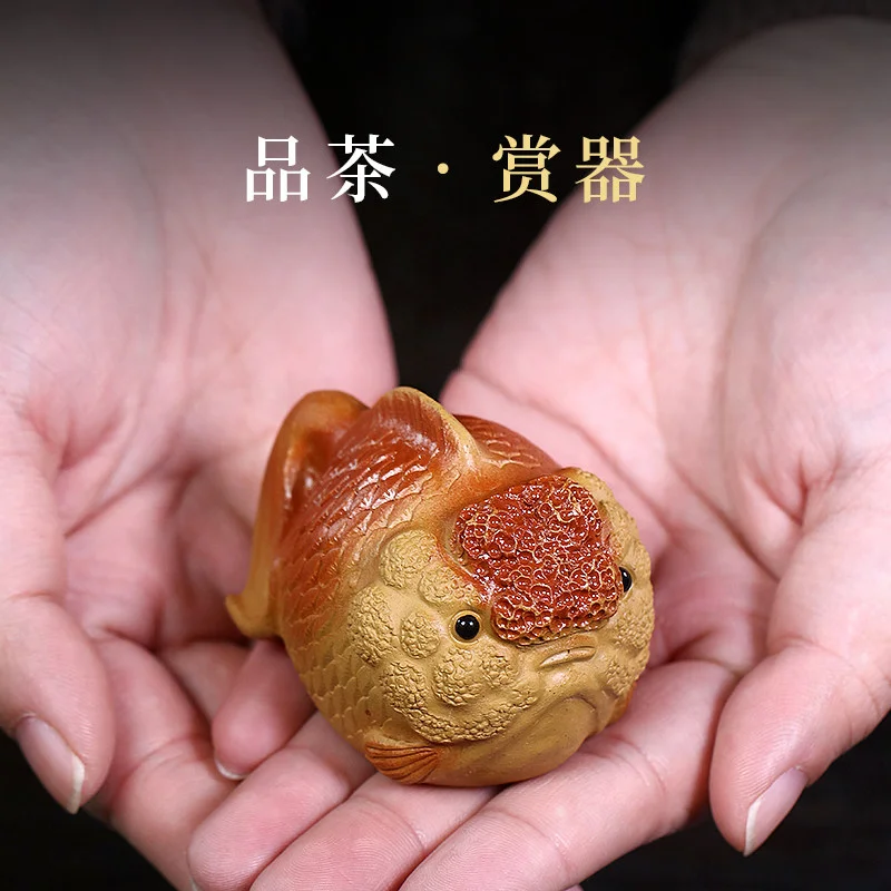 紫砂茶宠摆件精品可养茶具配件茶盘摆件可爱茶玩鸿运当头金鱼茶宠 - 4