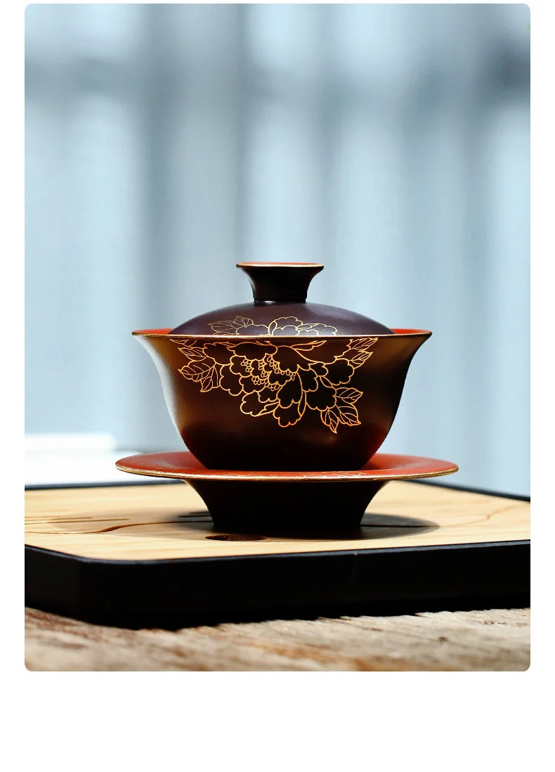 紫砂三才盖碗茶杯单个茶碗带盖不烫手敬茶杯紫砂杯茶具三泡台盖碗 详情图 7