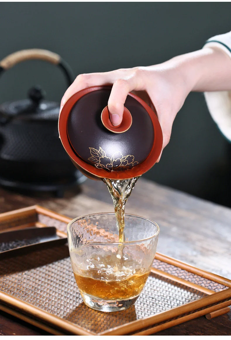 紫砂三才盖碗茶杯单个茶碗带盖不烫手敬茶杯紫砂杯茶具三泡台盖碗 详情图 8