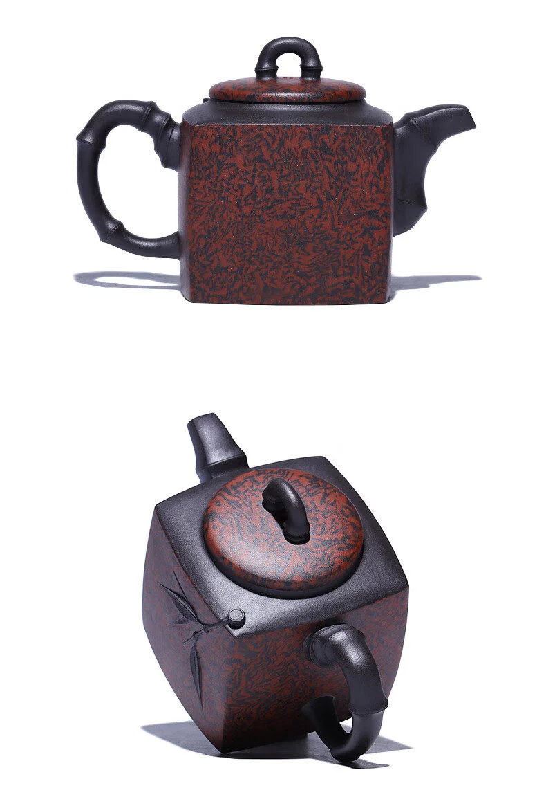 宜兴纯手工紫砂壶正宗原矿紫泥家用茶具方器泡茶壶绞泥四方仙竹壶 详情图 14