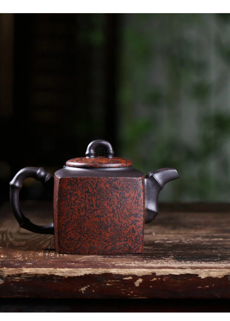 宜兴纯手工紫砂壶正宗原矿紫泥家用茶具方器泡茶壶绞泥四方仙竹壶 详情图 3