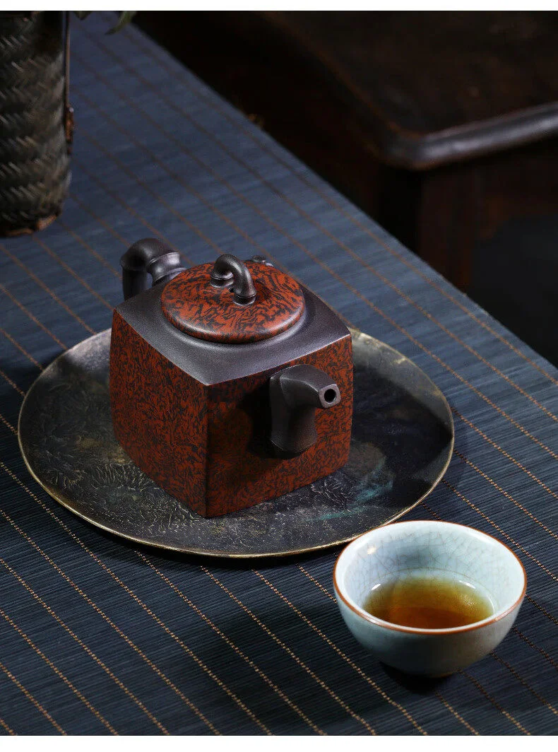 宜兴纯手工紫砂壶正宗原矿紫泥家用茶具方器泡茶壶绞泥四方仙竹壶 详情图 8