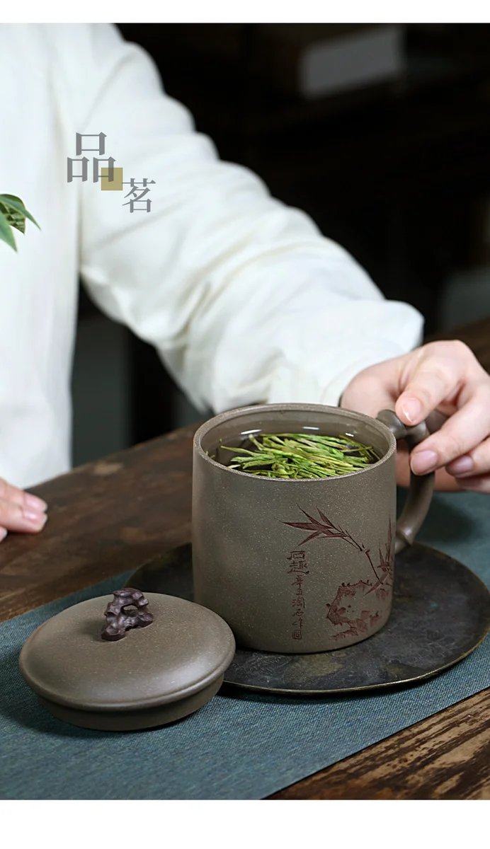 个人专用茶杯办公茶具宜兴紫砂杯男士泡茶杯带盖纯手工太湖石盖杯 详情图 14